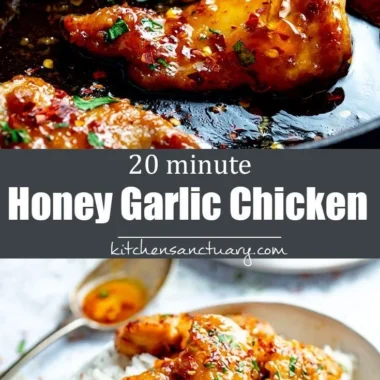 20 Minute Honey Garlic Chicken dish served with vegetables on a plate