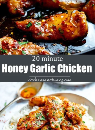 20 Minute Honey Garlic Chicken dish served with vegetables on a plate
