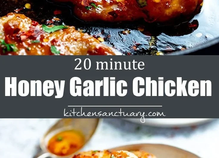 20 Minute Honey Garlic Chicken dish served with vegetables on a plate