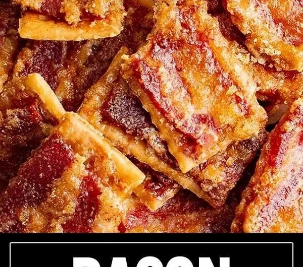 Plate of delicious candied bacon crackers as a savory snack.