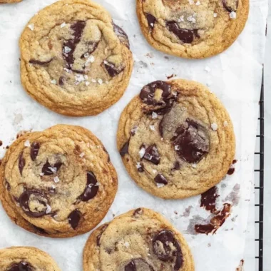 Delicious chewy chocolate chip cookies fresh out of the oven.