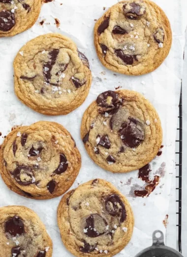 Delicious chewy chocolate chip cookies fresh out of the oven.