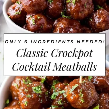 Classic Crockpot Cocktail Meatballs in a savory sauce ready for serving