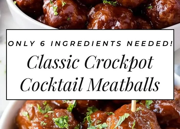 Classic Crockpot Cocktail Meatballs in a savory sauce ready for serving