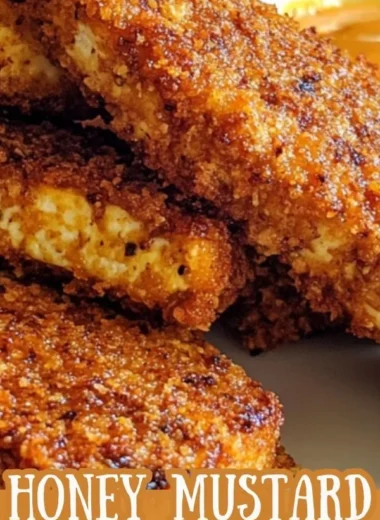 Crispy baked honey mustard tofu tenders served on a plate