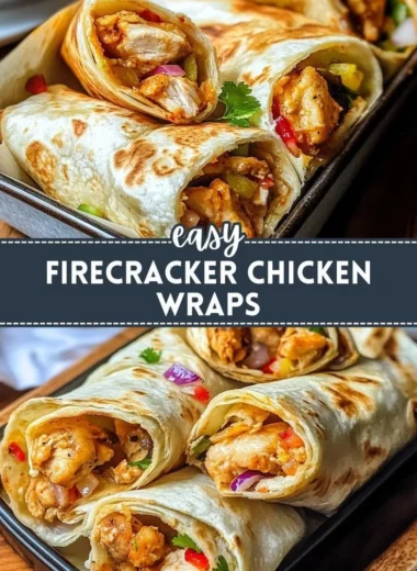 Delicious Firecracker Chicken Wraps ready to serve with colorful ingredients.