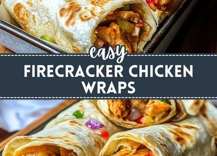 Delicious Firecracker Chicken Wraps ready to serve with colorful ingredients.