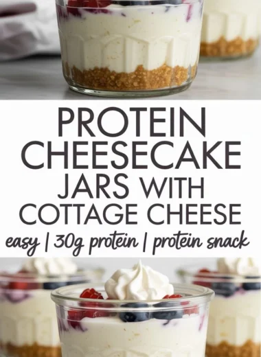 Healthy protein cheesecake jars with fresh berries and creamy texture