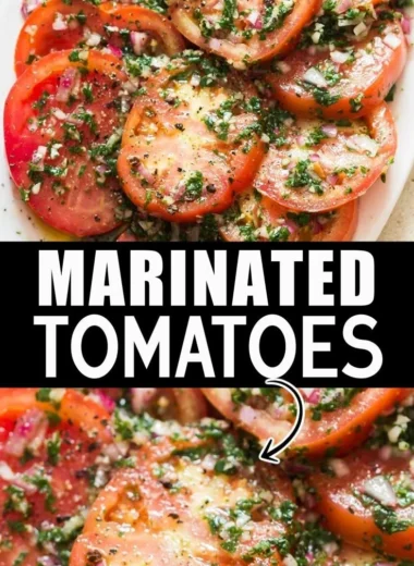 A bowl of fresh marinated tomatoes with herbs and spices