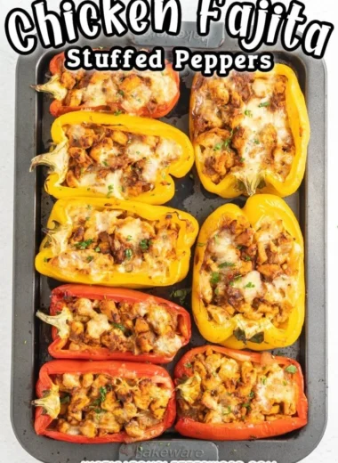 Healthy stuffed peppers recipe featuring chicken and vibrant vegetables.