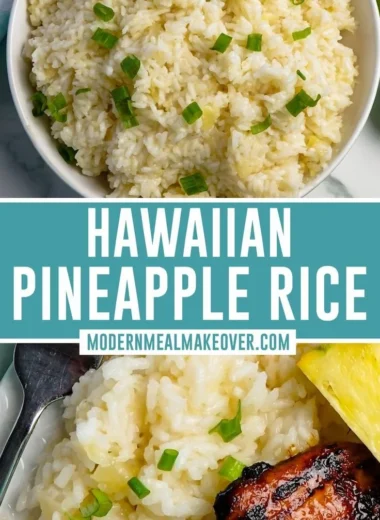 Plate of delicious pineapple rice with fresh pineapple chunks and veggies