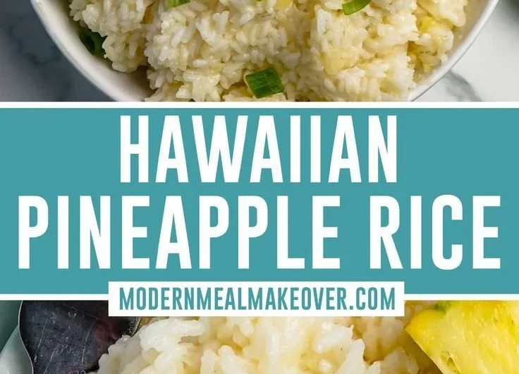 Plate of delicious pineapple rice with fresh pineapple chunks and veggies