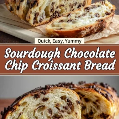 Sourdough chocolate chip croissant bread bites on a wooden table