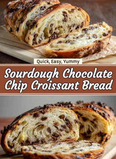 Sourdough chocolate chip croissant bread bites on a wooden table
