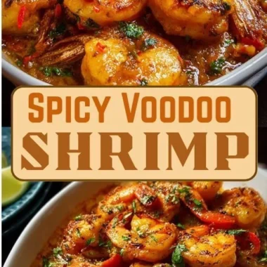 Spicy Voodoo Shrimp served with vibrant garnishes and spices.