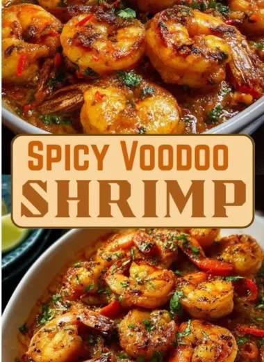 Spicy Voodoo Shrimp served with vibrant garnishes and spices.