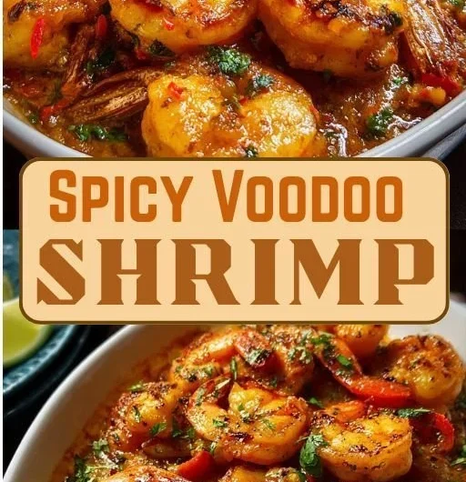 Spicy Voodoo Shrimp served with vibrant garnishes and spices.