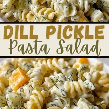 Zesty dill pickle pasta salad in a bowl, perfect for summer gatherings.