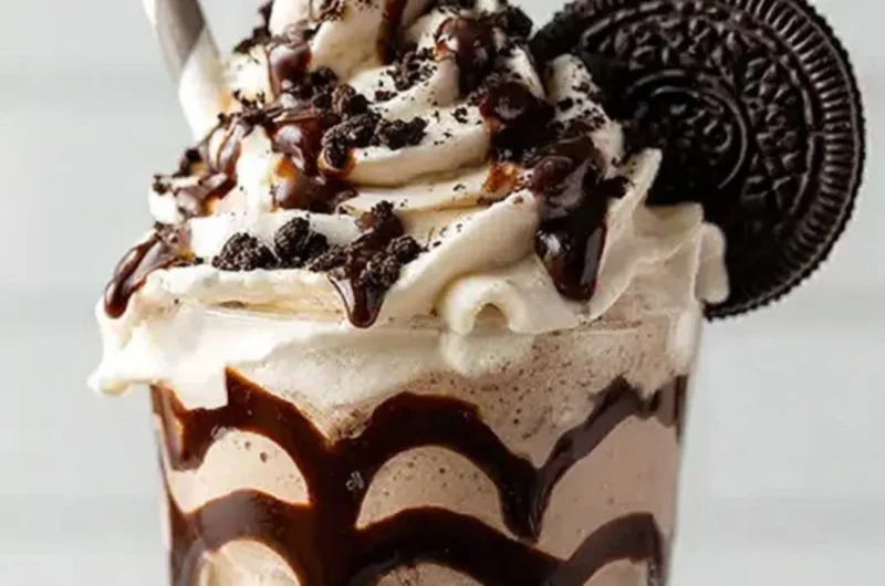 Bailey's Cookies and Cream Shake topped with whipped cream and cookie crumbles
