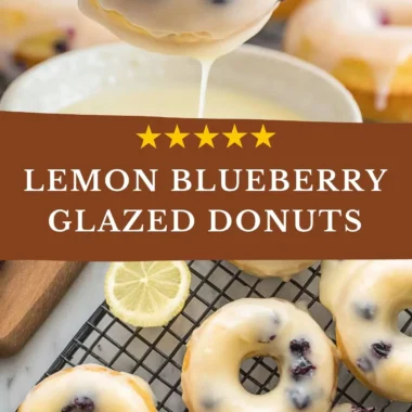 Baked lemon blueberry donuts topped with glaze and fresh blueberries