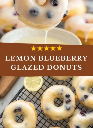 Baked lemon blueberry donuts topped with glaze and fresh blueberries
