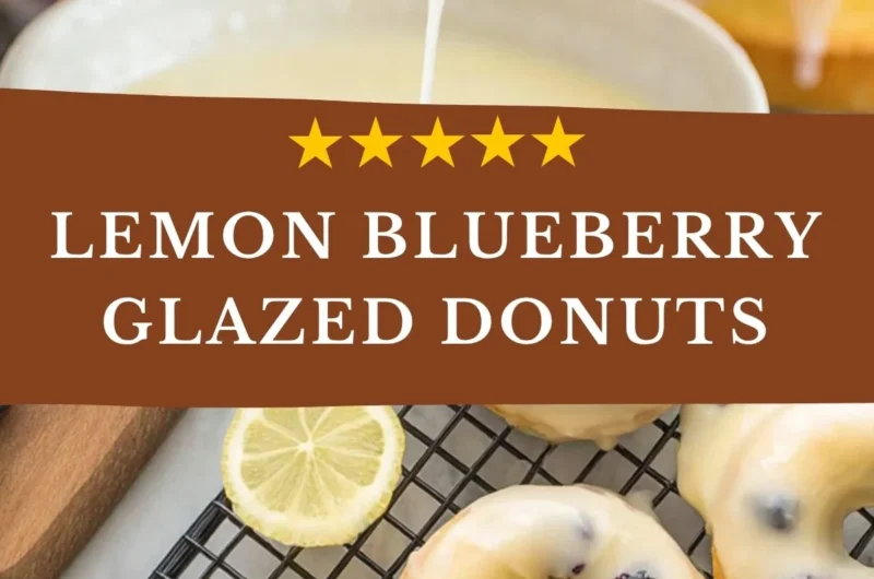 Baked lemon blueberry donuts topped with glaze and fresh blueberries