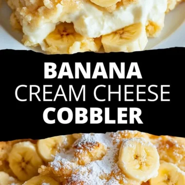 Delicious Banana Cream Cheese Cobbler served in a dish