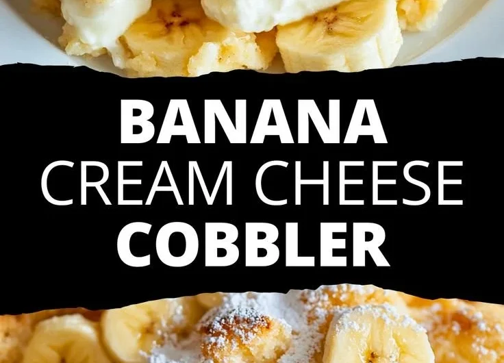 Delicious Banana Cream Cheese Cobbler served in a dish