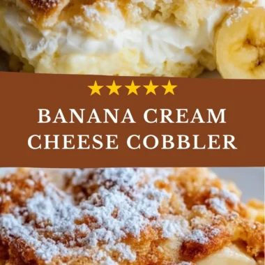 Delicious banana cream cheese cobbler dessert served on a plate