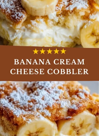 Delicious banana cream cheese cobbler dessert served on a plate