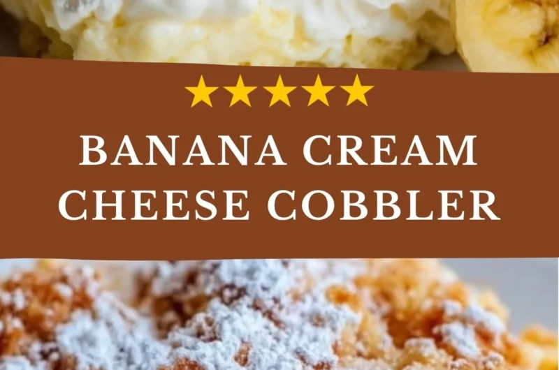 Delicious banana cream cheese cobbler dessert served on a plate