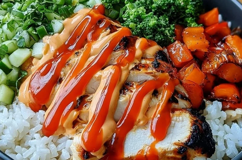 A delicious Bang Bang Chicken Bowl with vibrant ingredients and bold flavors.