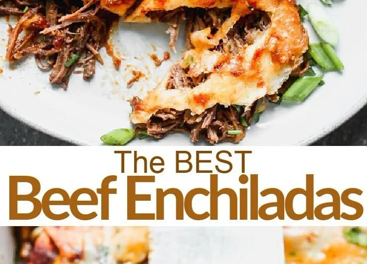 Delicious beef enchiladas topped with cheese and served with salsa