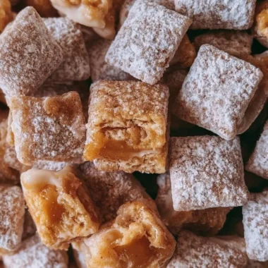 Delicious caramel apple puppy chow snack mix with apple and caramel flavors.