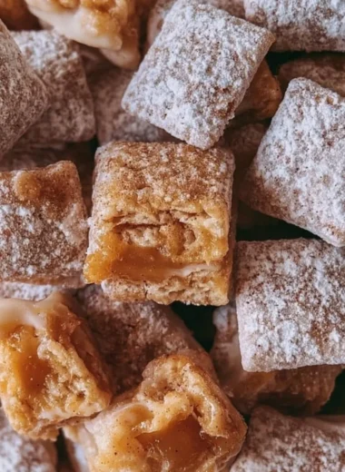 Delicious caramel apple puppy chow snack mix with apple and caramel flavors.