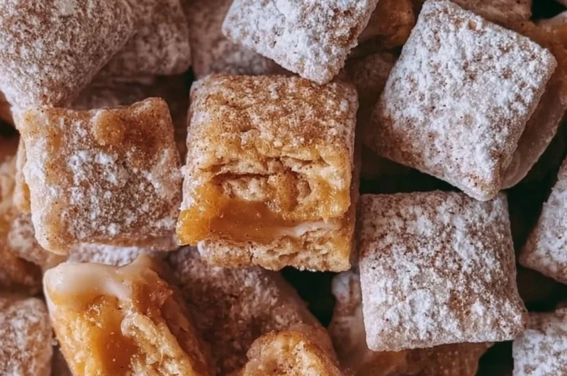 Delicious caramel apple puppy chow snack mix with apple and caramel flavors.