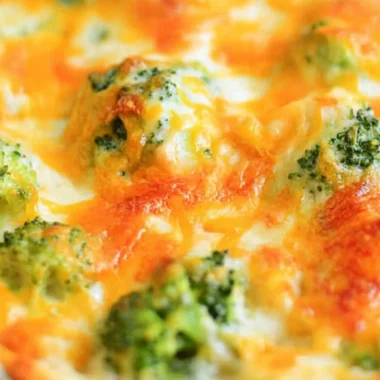 Delicious Cheesy Chicken Broccoli Bake served in a casserole dish