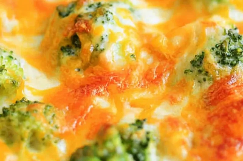 Delicious Cheesy Chicken Broccoli Bake served in a casserole dish