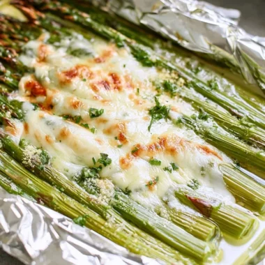 Cheesy grilled asparagus in foil packs ready for the grill