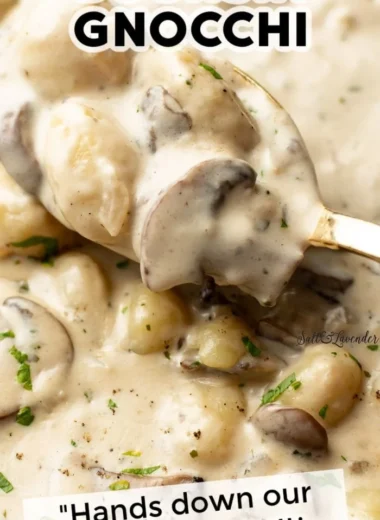 Creamy Boursin gnocchi served in a bowl with herbs