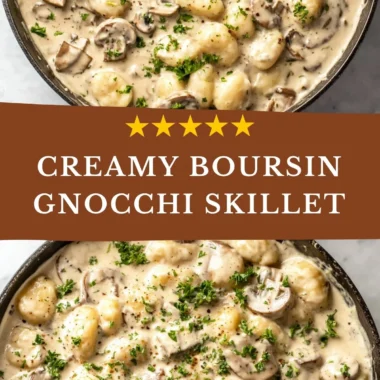 Creamy Boursin gnocchi topped with fresh herbs and served in a bowl