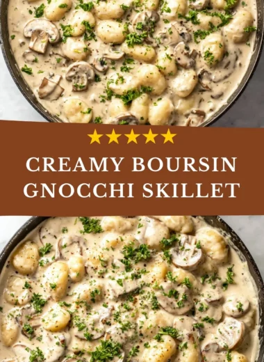 Creamy Boursin gnocchi topped with fresh herbs and served in a bowl