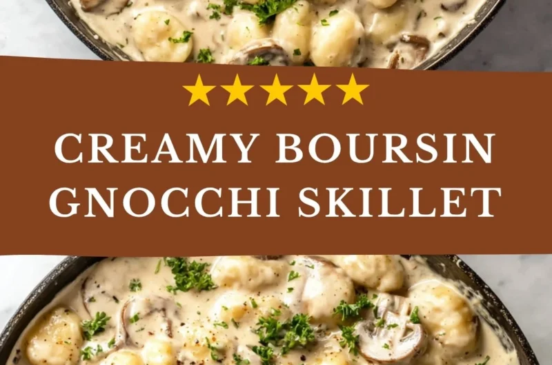 Creamy Boursin gnocchi topped with fresh herbs and served in a bowl