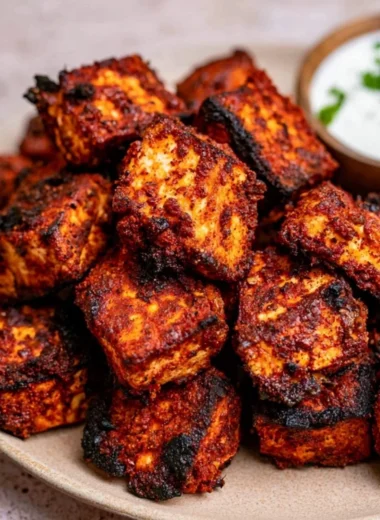 Crispy Cajun Tofu Bites with spices on a plate