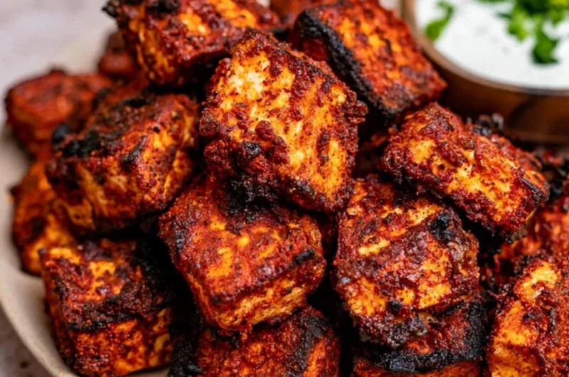Crispy Cajun Tofu Bites with spices on a plate