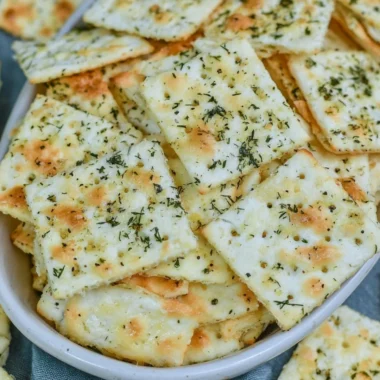 Delicious Dill Pickle Saltine Crackers on a plate for snacks