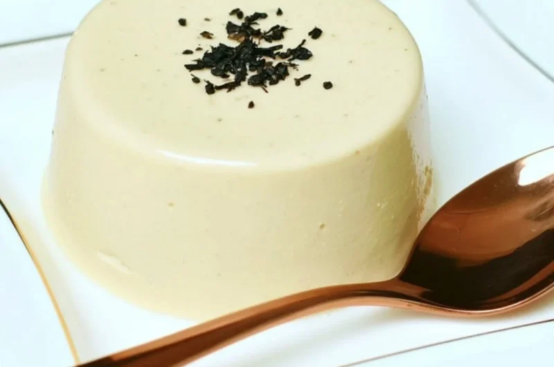 Delicious Earl Grey Panna Cotta dessert served in a glass.