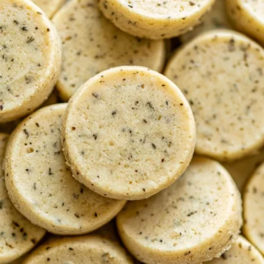 Earl Grey Shortbread cookies on a plate with a tea cup