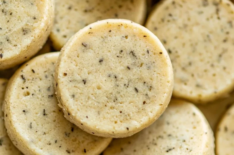 Earl Grey Shortbread cookies on a plate with a tea cup