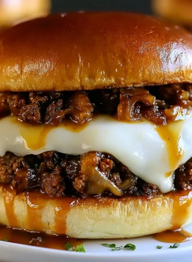 Delicious French onion beef sloppy joes served on toasted buns